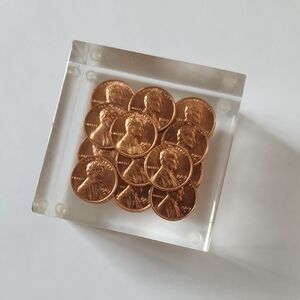 Vintage 1969 Lucite Floating Pennies Paperweight Memorabilia